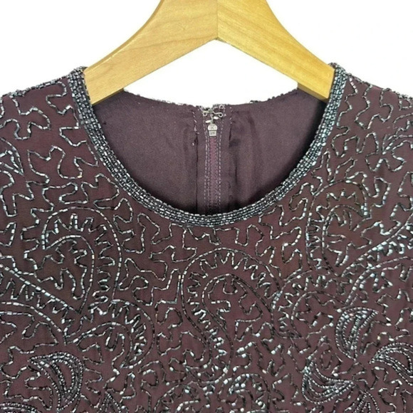 BRILLIANTE by J.A. 1X deep purple gown elegant beaded upper chiffon lower‎ - Picture 5 of 11